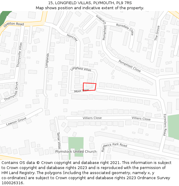 15, LONGFIELD VILLAS, PLYMOUTH, PL9 7RS: Location map and indicative extent of plot