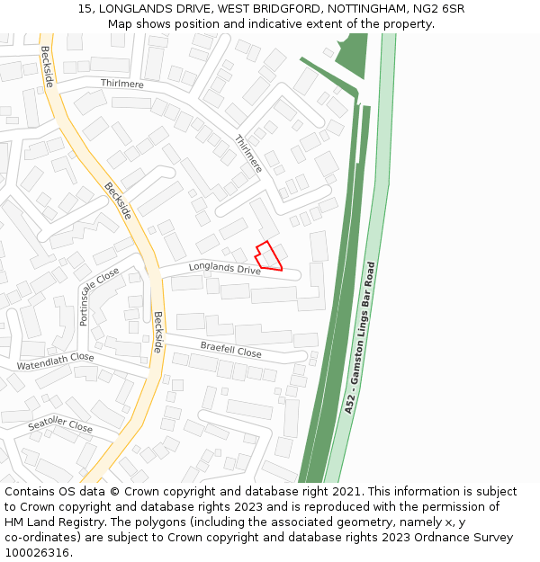 15, LONGLANDS DRIVE, WEST BRIDGFORD, NOTTINGHAM, NG2 6SR: Location map and indicative extent of plot