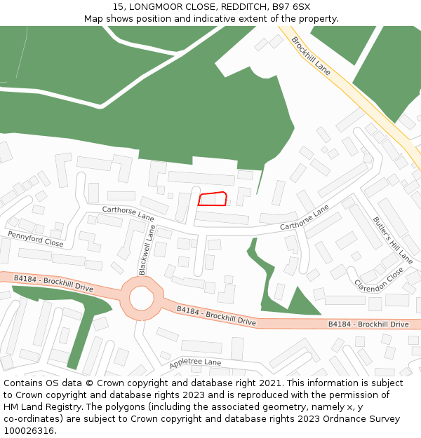 15, LONGMOOR CLOSE, REDDITCH, B97 6SX: Location map and indicative extent of plot