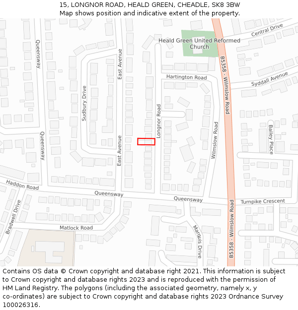 15, LONGNOR ROAD, HEALD GREEN, CHEADLE, SK8 3BW: Location map and indicative extent of plot