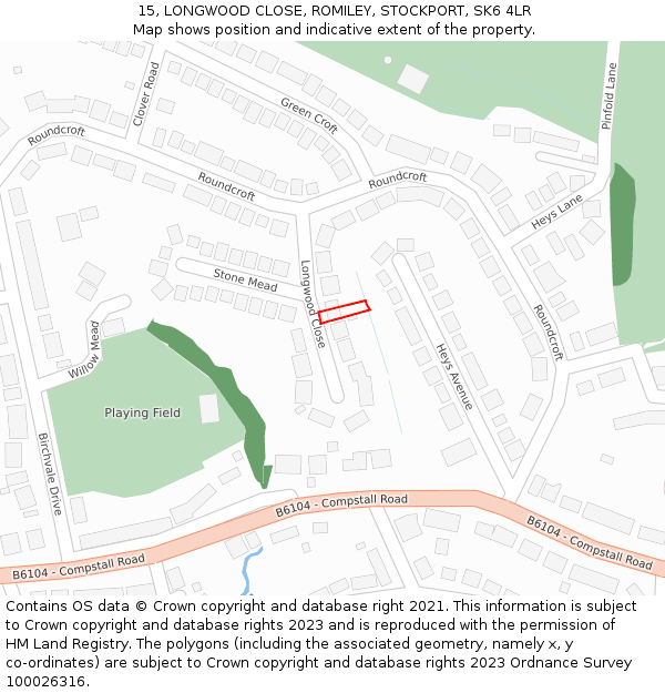 15, LONGWOOD CLOSE, ROMILEY, STOCKPORT, SK6 4LR: Location map and indicative extent of plot