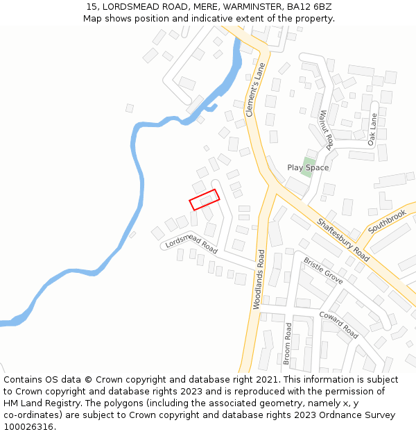 15, LORDSMEAD ROAD, MERE, WARMINSTER, BA12 6BZ: Location map and indicative extent of plot
