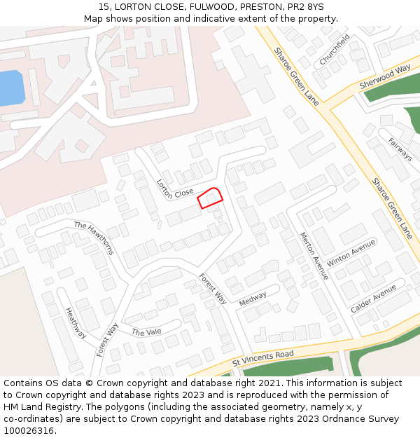 15, LORTON CLOSE, FULWOOD, PRESTON, PR2 8YS: Location map and indicative extent of plot