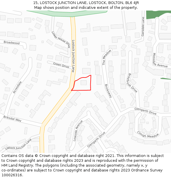 15, LOSTOCK JUNCTION LANE, LOSTOCK, BOLTON, BL6 4JR: Location map and indicative extent of plot