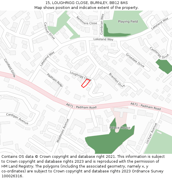 15, LOUGHRIGG CLOSE, BURNLEY, BB12 8AS: Location map and indicative extent of plot