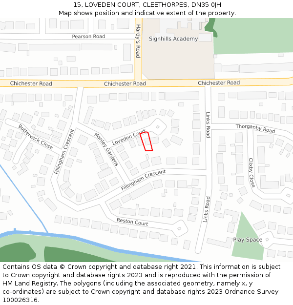 15, LOVEDEN COURT, CLEETHORPES, DN35 0JH: Location map and indicative extent of plot