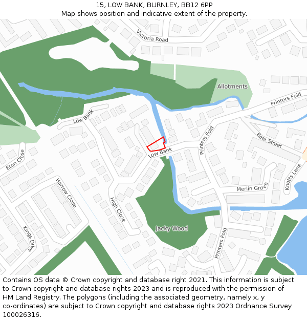 15, LOW BANK, BURNLEY, BB12 6PP: Location map and indicative extent of plot