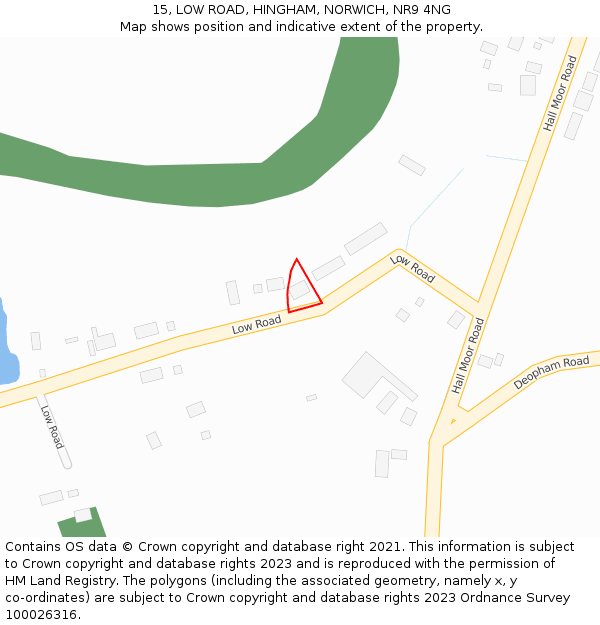 15, LOW ROAD, HINGHAM, NORWICH, NR9 4NG: Location map and indicative extent of plot