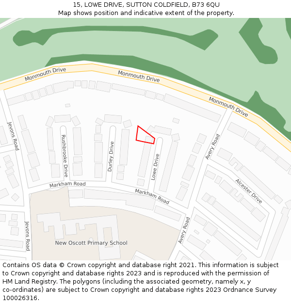 15, LOWE DRIVE, SUTTON COLDFIELD, B73 6QU: Location map and indicative extent of plot