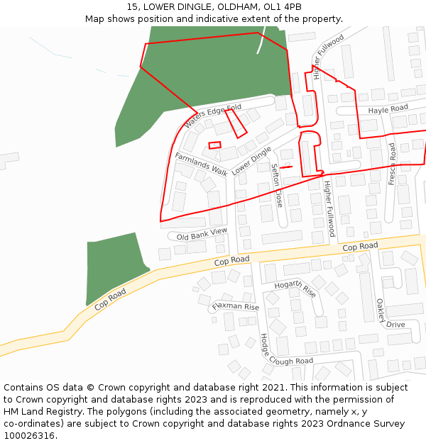 15, LOWER DINGLE, OLDHAM, OL1 4PB: Location map and indicative extent of plot