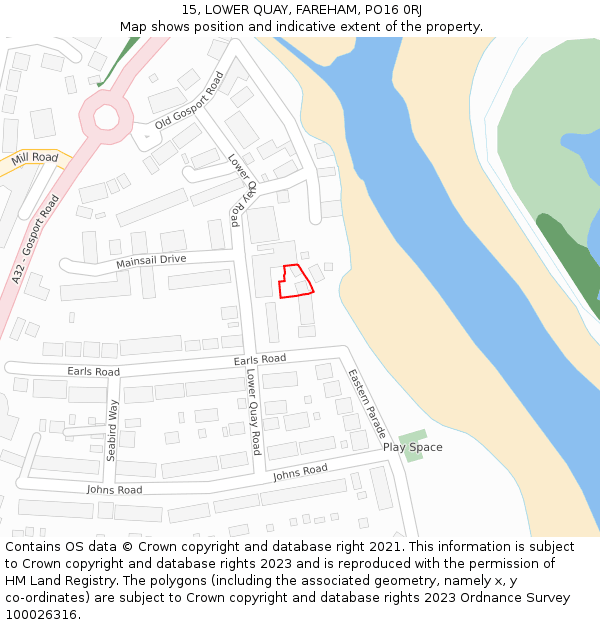 15, LOWER QUAY, FAREHAM, PO16 0RJ: Location map and indicative extent of plot