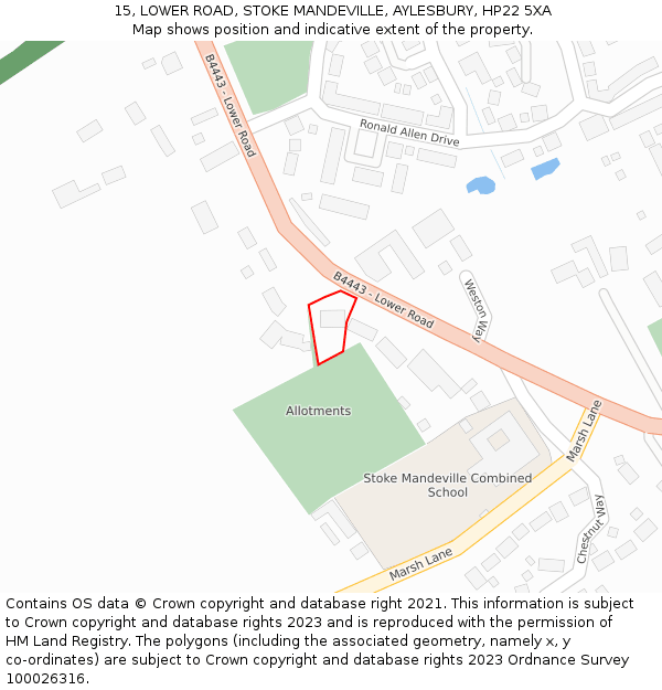 15, LOWER ROAD, STOKE MANDEVILLE, AYLESBURY, HP22 5XA: Location map and indicative extent of plot