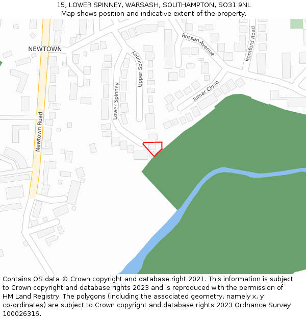 15, LOWER SPINNEY, WARSASH, SOUTHAMPTON, SO31 9NL: Location map and indicative extent of plot