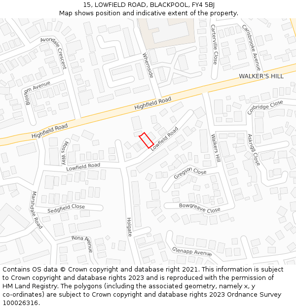 15, LOWFIELD ROAD, BLACKPOOL, FY4 5BJ: Location map and indicative extent of plot