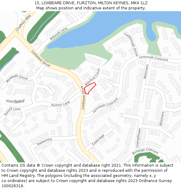 15, LOXBEARE DRIVE, FURZTON, MILTON KEYNES, MK4 1LZ: Location map and indicative extent of plot