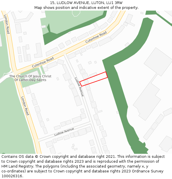 15, LUDLOW AVENUE, LUTON, LU1 3RW: Location map and indicative extent of plot