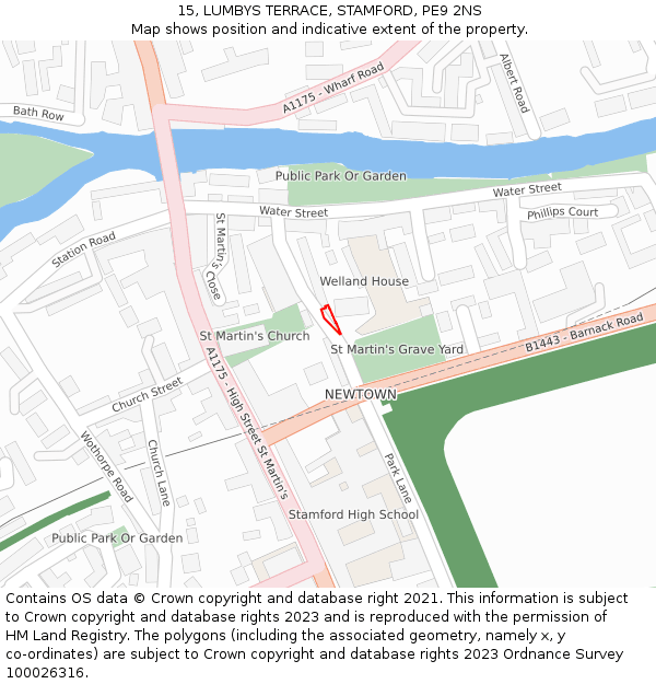 15, LUMBYS TERRACE, STAMFORD, PE9 2NS: Location map and indicative extent of plot