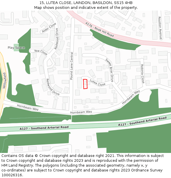 15, LUTEA CLOSE, LAINDON, BASILDON, SS15 4HB: Location map and indicative extent of plot
