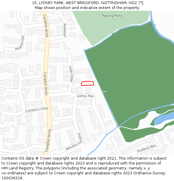 15, LYDNEY PARK, WEST BRIDGFORD, NOTTINGHAM, NG2 7TJ: Location map and indicative extent of plot