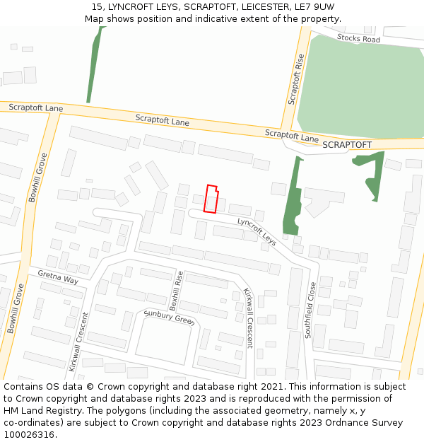 15, LYNCROFT LEYS, SCRAPTOFT, LEICESTER, LE7 9UW: Location map and indicative extent of plot