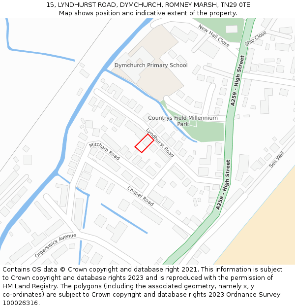 15, LYNDHURST ROAD, DYMCHURCH, ROMNEY MARSH, TN29 0TE: Location map and indicative extent of plot