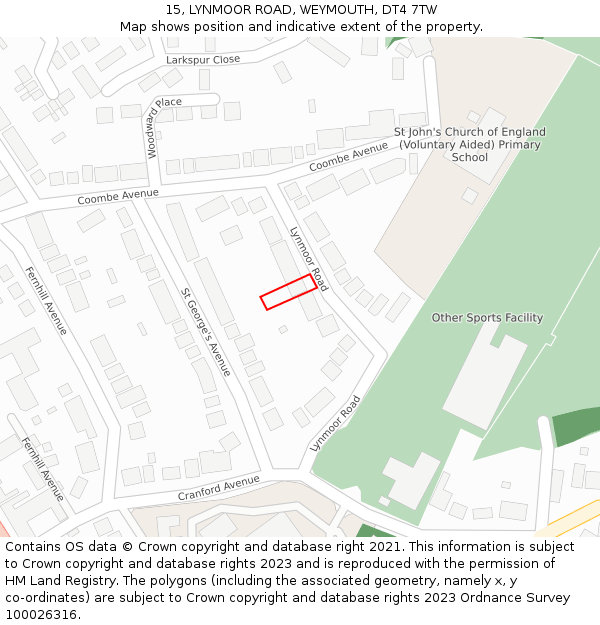 15, LYNMOOR ROAD, WEYMOUTH, DT4 7TW: Location map and indicative extent of plot