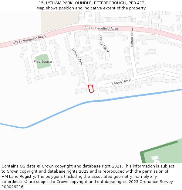 15, LYTHAM PARK, OUNDLE, PETERBOROUGH, PE8 4FB: Location map and indicative extent of plot
