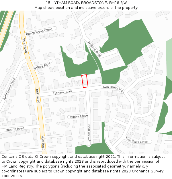 15, LYTHAM ROAD, BROADSTONE, BH18 8JW: Location map and indicative extent of plot