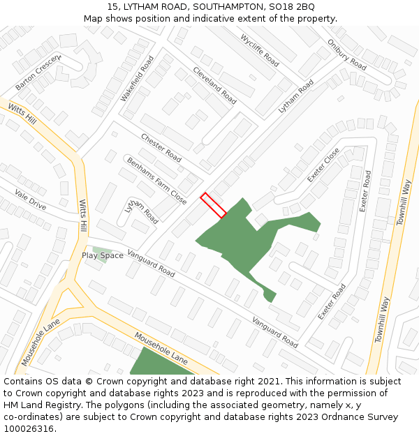15, LYTHAM ROAD, SOUTHAMPTON, SO18 2BQ: Location map and indicative extent of plot