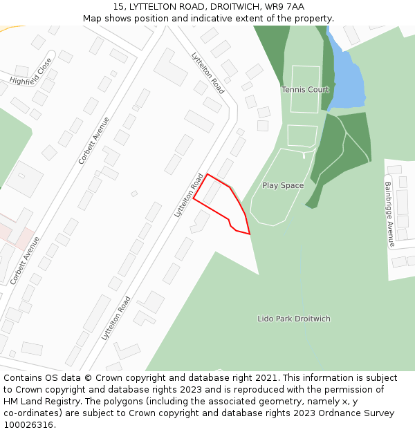 15, LYTTELTON ROAD, DROITWICH, WR9 7AA: Location map and indicative extent of plot