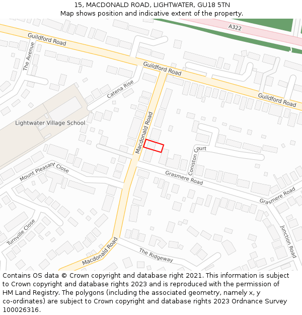 15, MACDONALD ROAD, LIGHTWATER, GU18 5TN: Location map and indicative extent of plot