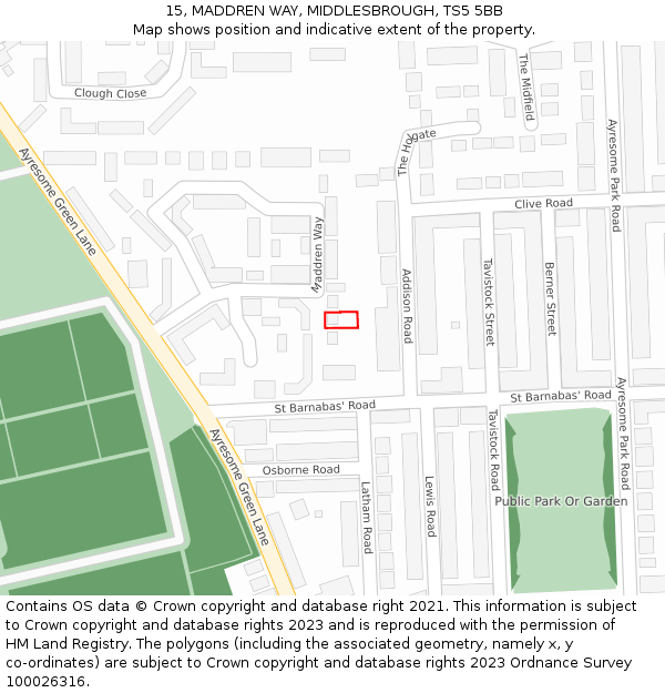 15, MADDREN WAY, MIDDLESBROUGH, TS5 5BB: Location map and indicative extent of plot