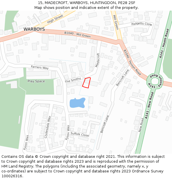 15, MADECROFT, WARBOYS, HUNTINGDON, PE28 2SF: Location map and indicative extent of plot