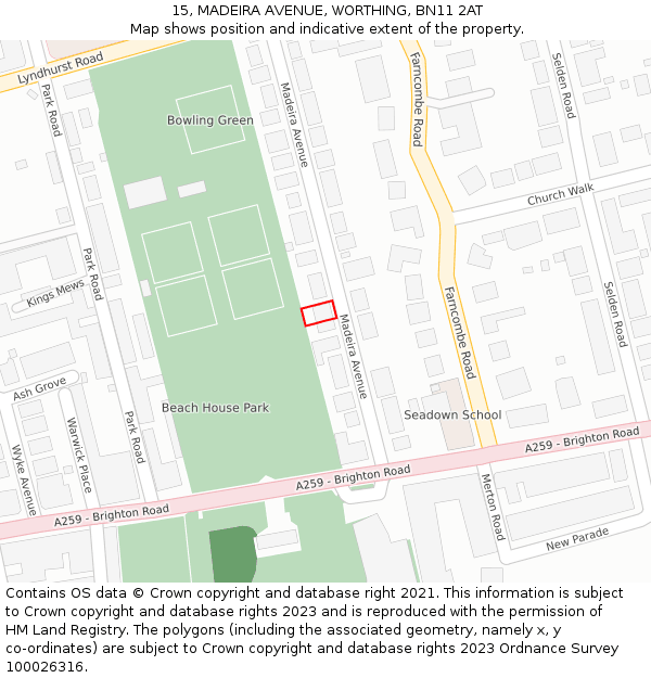 15, MADEIRA AVENUE, WORTHING, BN11 2AT: Location map and indicative extent of plot