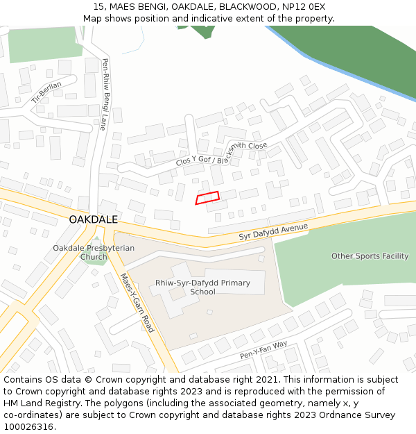 15, MAES BENGI, OAKDALE, BLACKWOOD, NP12 0EX: Location map and indicative extent of plot