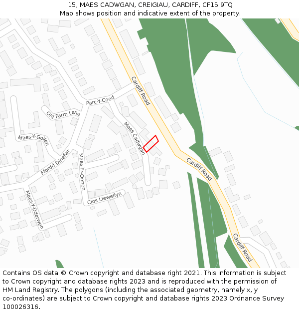 15, MAES CADWGAN, CREIGIAU, CARDIFF, CF15 9TQ: Location map and indicative extent of plot