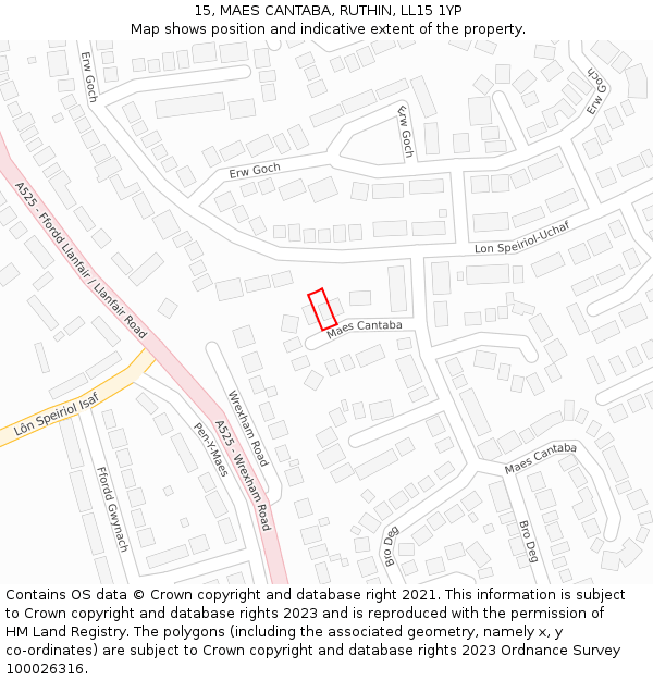 15, MAES CANTABA, RUTHIN, LL15 1YP: Location map and indicative extent of plot