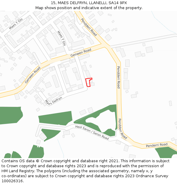 15, MAES DELFRYN, LLANELLI, SA14 9PX: Location map and indicative extent of plot