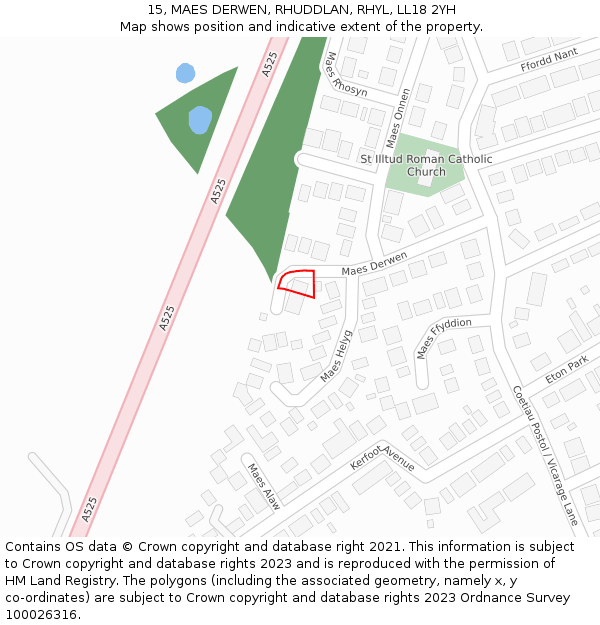 15, MAES DERWEN, RHUDDLAN, RHYL, LL18 2YH: Location map and indicative extent of plot