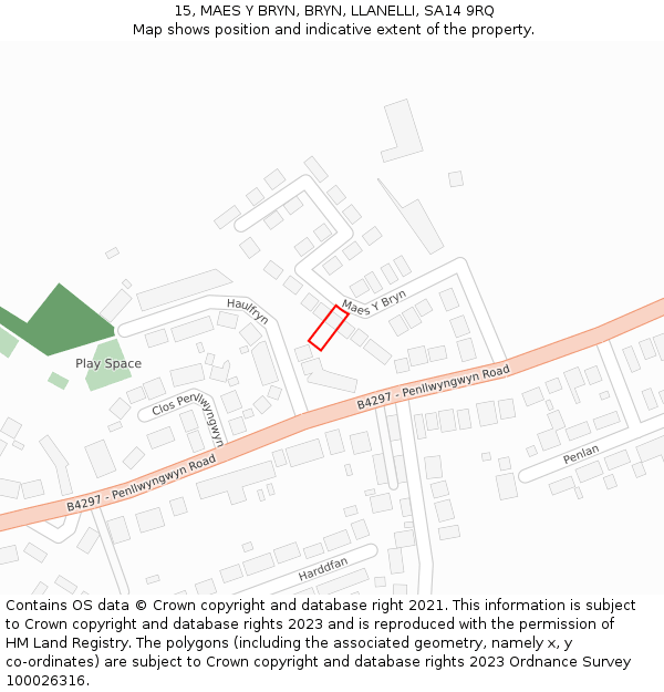 15, MAES Y BRYN, BRYN, LLANELLI, SA14 9RQ: Location map and indicative extent of plot