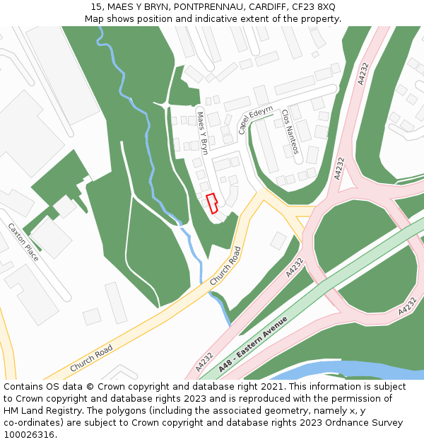 15, MAES Y BRYN, PONTPRENNAU, CARDIFF, CF23 8XQ: Location map and indicative extent of plot