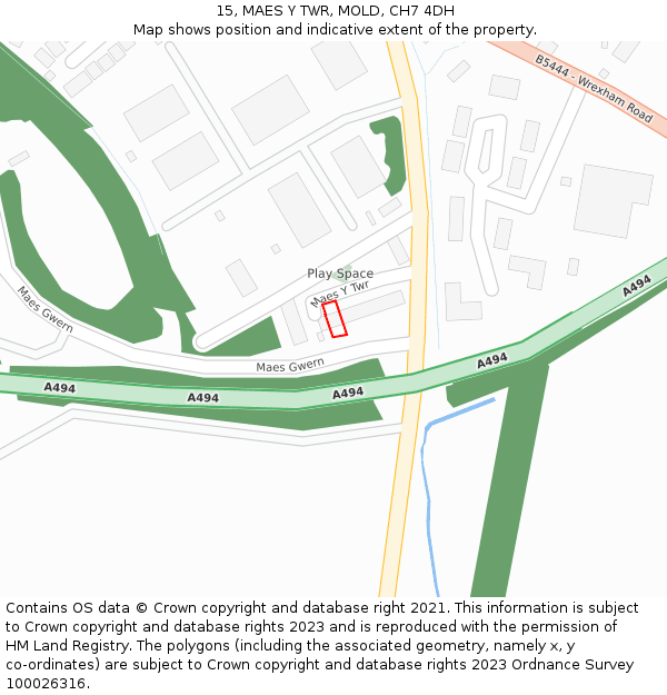 15, MAES Y TWR, MOLD, CH7 4DH: Location map and indicative extent of plot