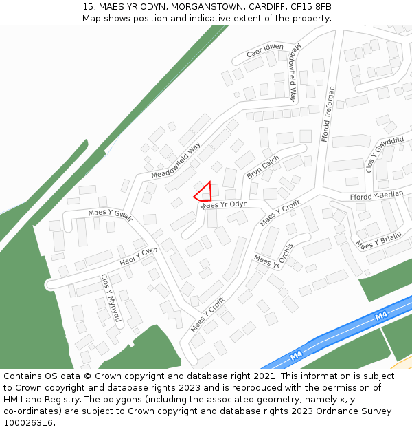 15, MAES YR ODYN, MORGANSTOWN, CARDIFF, CF15 8FB: Location map and indicative extent of plot