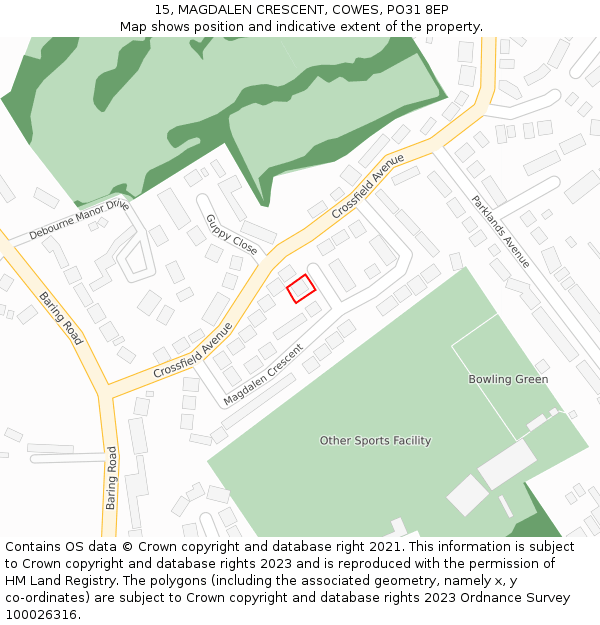 15, MAGDALEN CRESCENT, COWES, PO31 8EP: Location map and indicative extent of plot