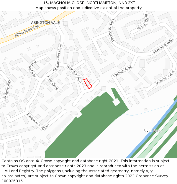 15, MAGNOLIA CLOSE, NORTHAMPTON, NN3 3XE: Location map and indicative extent of plot