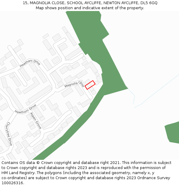 15, MAGNOLIA CLOSE, SCHOOL AYCLIFFE, NEWTON AYCLIFFE, DL5 6GQ: Location map and indicative extent of plot