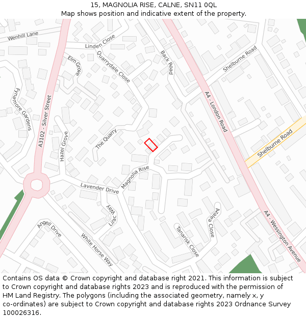 15, MAGNOLIA RISE, CALNE, SN11 0QL: Location map and indicative extent of plot
