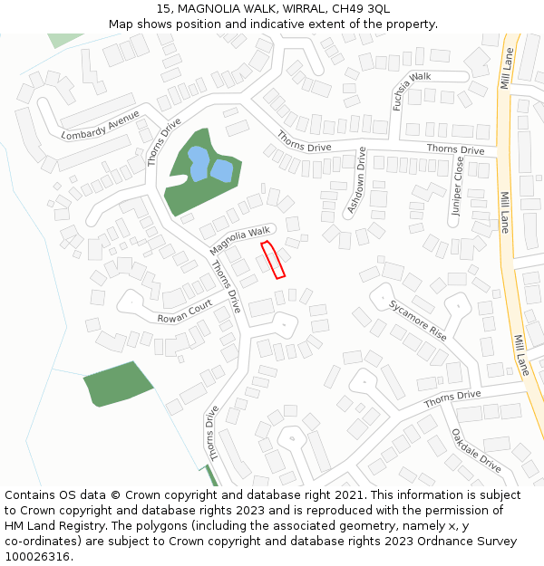 15, MAGNOLIA WALK, WIRRAL, CH49 3QL: Location map and indicative extent of plot