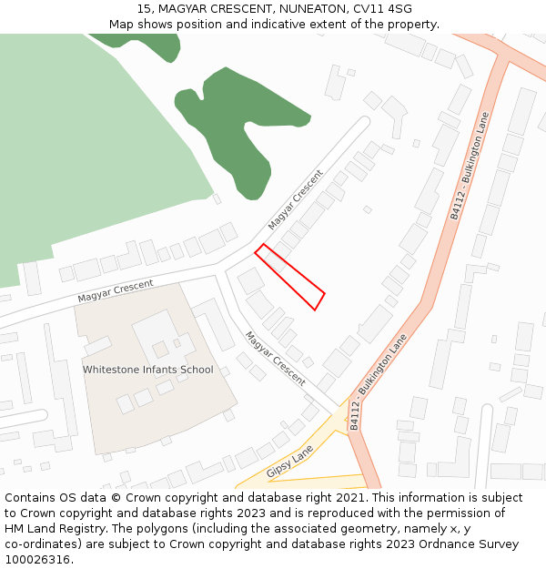 15, MAGYAR CRESCENT, NUNEATON, CV11 4SG: Location map and indicative extent of plot