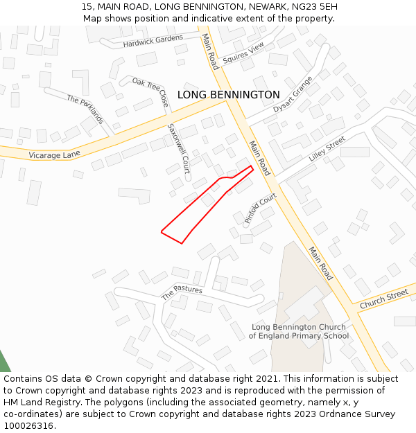 15, MAIN ROAD, LONG BENNINGTON, NEWARK, NG23 5EH: Location map and indicative extent of plot